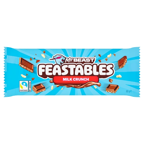 MR BEAST FEASTABLES MILK CRUNCH CHOCOLATE WITH PUFFED RICE BAR 60G