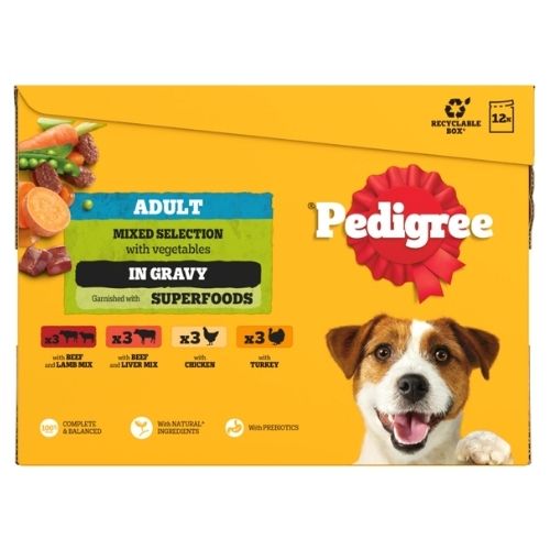PEDIGREE ADULT WET DOG FOOD POUCHES MIXED IN GRAVY 12PK 100G