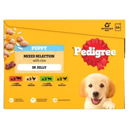 PEDIGREE PUPPY WET DOG FOOD POUCHES MIXED IN JELLY 12PK 100G
