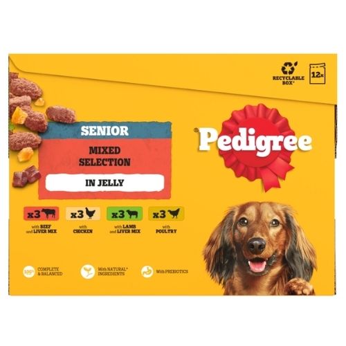 PEDIGREE SENIOR WET DOG FOOD POUCHES MIXED IN JELLY 12PK 100G
