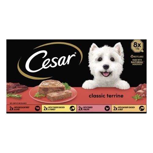 CESAR CLASSICS TERRINE DOG FOOD TRAYS MIXED IN LOAF 8PK 150G