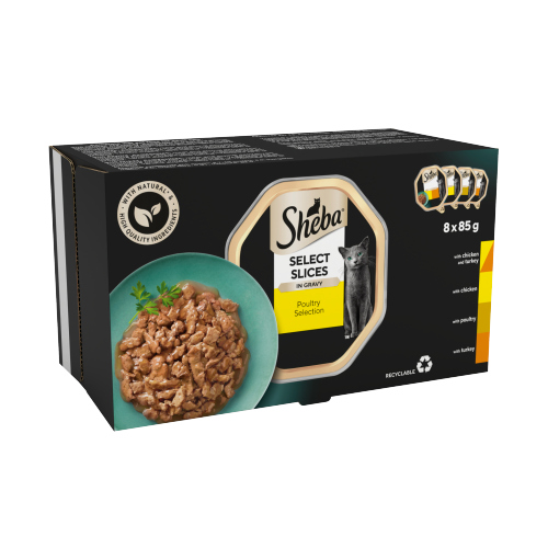 SHEBA SELECT SLICES ADULT POULTRY SELECTION IN GRAVY TRAY 8PK 85G