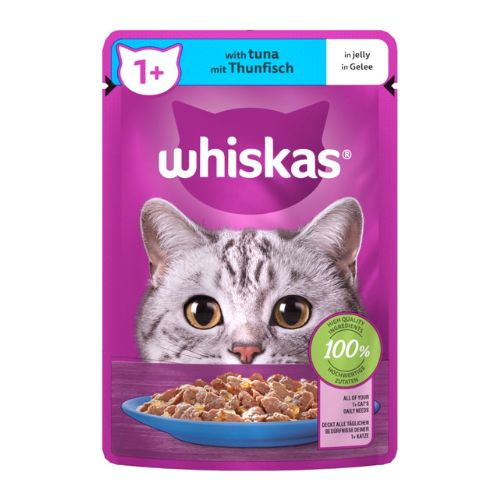 WHISKAS 1+ CAT POUCHES WITH TUNA IN JELLY 85G