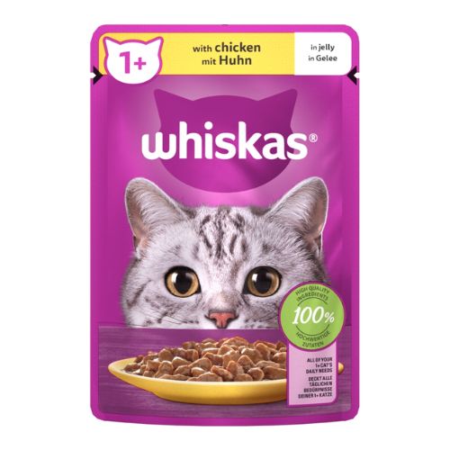 WHISKAS 1+ CAT POUCHES WITH CHICKEN IN JELLY 85G