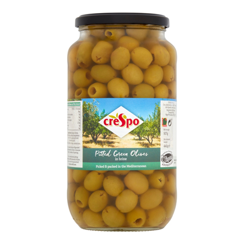 CRESPO PITTED GREEN OLIVES 907G