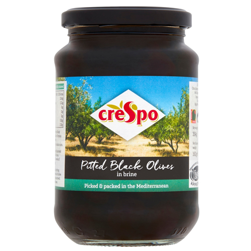 CRESPO PITTED BLACK OLIVES IN BRINE 354G
