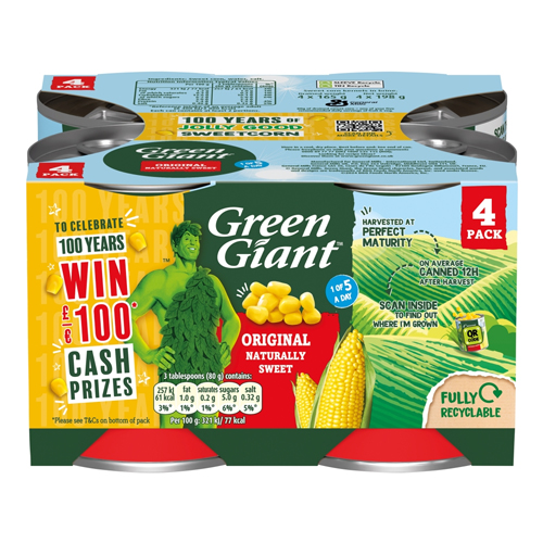 GREEN GIANT ORIGINAL SWEETCORN 4 X 198G