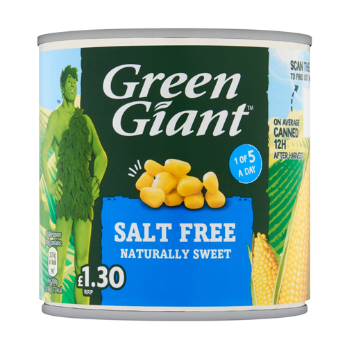 GREEN GIANT SALT FREE SWEETCORN PMP £1.30 340G