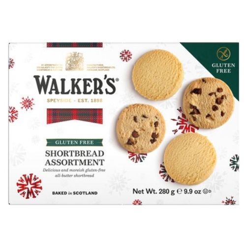 WALKERS GLUTEN FREE ASSORTED SHORTBREAD ROUNDS & CHOCOLATE CHIP FESTIVE PACK 280G