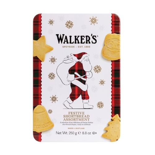 WALKERS SANTA TIN FESTIVE SHORTBREAD SHAPES 250G