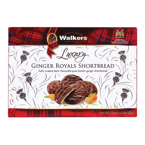 WALKERS FULLY COATED PLAIN CHOCOLATE GINGER ROYAL SHORTBREAD 150G