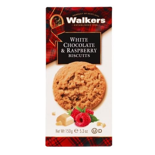 WALKERS CARTON RASPBERRY & WHITE CHOC BISCUITS 150G
