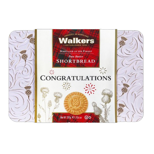 WALKERS 'CONGRATULATIONS' SHORTBREAD TIN THISTLE SHORTBREAD 300G