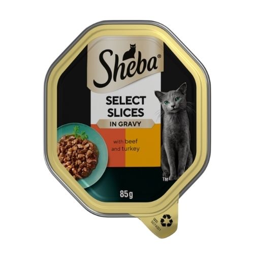 SHEBA SELECT SLICES CAT FOOD TRAY BEEF IN GRAVY 85G