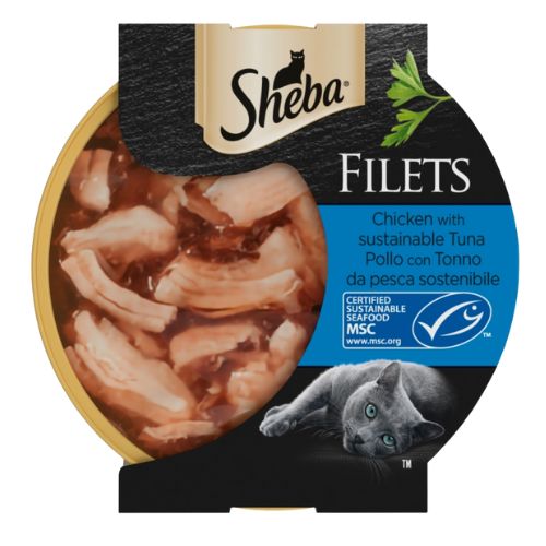 SHEBA FILLETS ADULT CAT FOOD WITH CHICKEN & TUNA IN GRAVY 60G