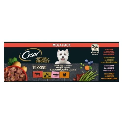 CESAR NATURAL GOODNESS GRAIN FREE ADULT DOG FOOD MIX TERRINE TRAY 24X 100G