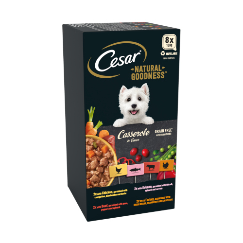 CESAR NATURAL GOODNESS GRAIN FREE ADULT DOG FOOD MIX CASSEROLE TRAY 8PK 100G