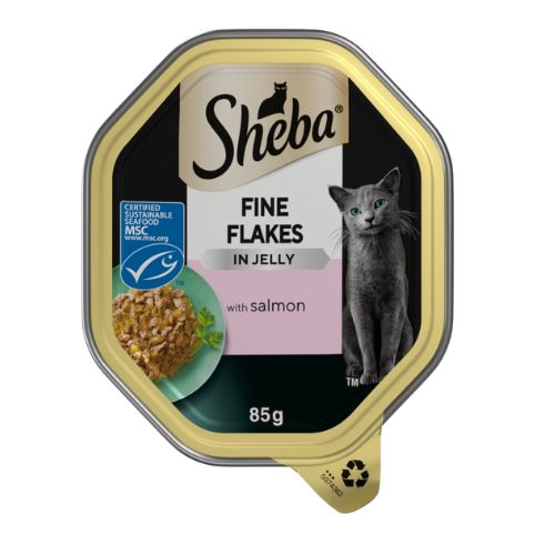 SHEBA FINE FLAKES WITH SALMON IN JELLY TRAY 85G