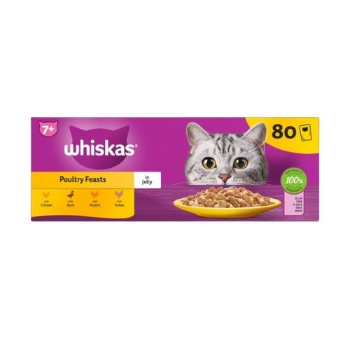 WHISKAS 7+ CAT POUCHES POULTRY FEASTS IN JELLY 80X 85G