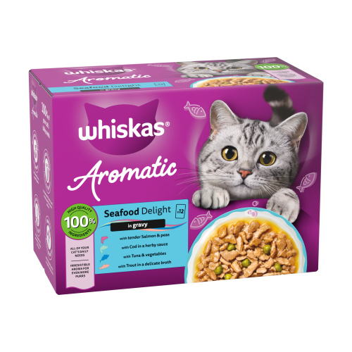 WHISKAS 1+ AROMATIC SEAFOOD DELIGHT SELECTION WET POUCHES 12PK 85G