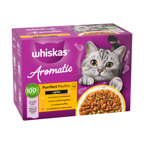 WHISKAS 1+ AROMATIC PURRFECT POULTRY SELECTION WET POUCHES 12PK 85G