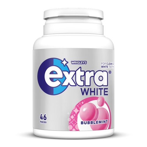 EXTRA WHITE BUBBLEMINT SUGARFREE BOTTLE 46PC 64G
