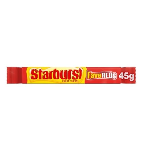 STARBURST FAVE REDS FRUIT CHEWS SWEETS 45G