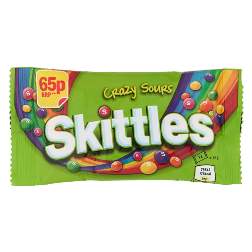 SKITTLES CRAZY SOURS SWEETS BAG PMP 65P 45G