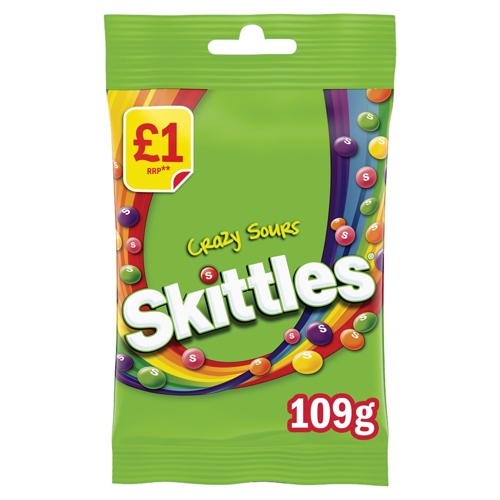 SKITTLES CRAZY SOURS SWEETS TREAT BAG PMP £1.00 109G