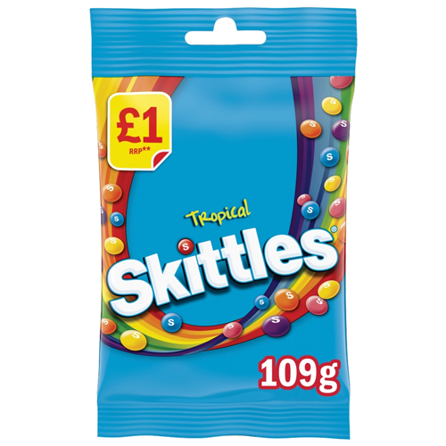 SKITTLES TROPICAL SWEETS TREAT BAG PMP £1.00 109G
