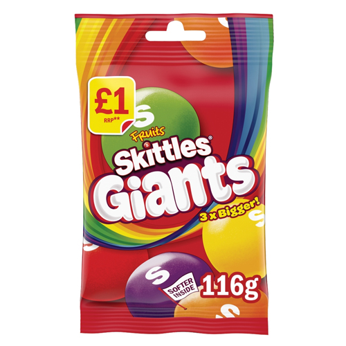 SKITTLES GIANTS FRUIT SWEETS BAG PMP £1.00 116G