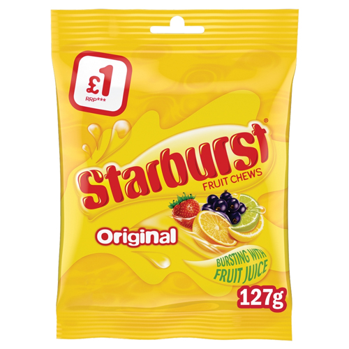 STARBURST VEGAN CHEWY SWEETS FRUIT POUCH BAG PMP £1.00 127G