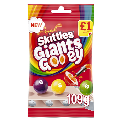 SKITTLES GIANTS GOOEY FRUITS SWEETS BAG PMP £1.00 109G