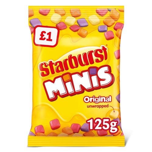 STARBURST MINIS VEGAN CHEWS SWEETS POUCH BAG PMP £1.00 125G