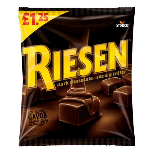 RIESEN DARK CHOCOLATE CHEWY TOFFEE PMP £1.25 110G