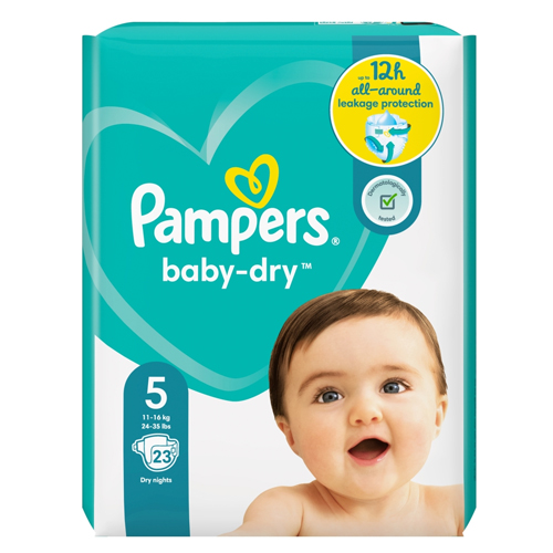 PAMPERS BABY DRY TAPED SIZE 5 CARRY PACK 23S