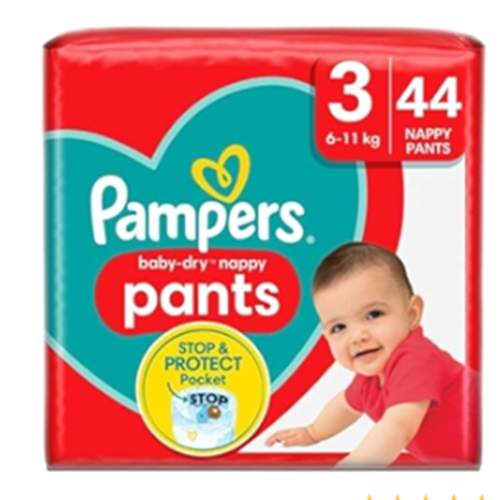 PAMPERS BABY DRY NAPPY PANTS SIZE 3 JUMBO 44PK