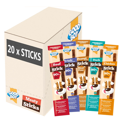 GOOD BOY MEATY STICKS VARIETY PACK NATURAL DOG TREATS TRAINING BULK BOX 20 X 15G