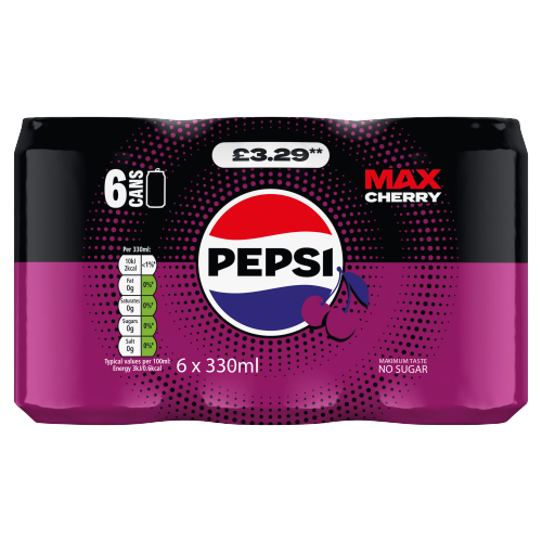 PEPSI MAX CHERRY PMP £3.29 6PK CAN 330ML