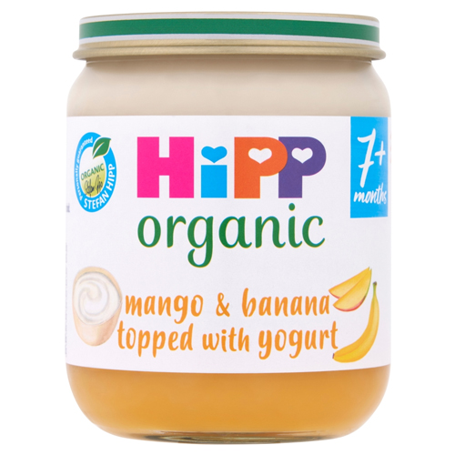 HIPP ORGANIC MANGO & BANANA TOPPED WITH YOGURT BABY FOOD JAR 7+ MONTHS 160G
