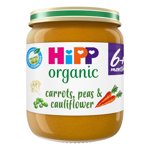 HIPP ORGANIC CARROTS PEAS CAULIFLOWER BABY FOOD JAR 4+ MONTHS 125G