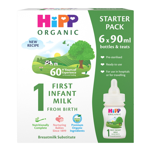 HIPP ORGANIC 1 FIRST INFANT BABY MILK READY TO FEED STARTER PACK FROM BIRTH 6PK 90ML