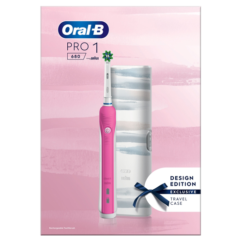 ORAL-B PRO 1 680 STRIKING DESIGN CROSS ACTION PINK ELECTRIC TOOTHBRUSH 1S