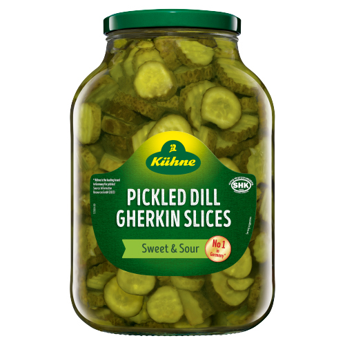 KUHNE SWEET & SOUR PICKLED DILL GHERKIN SLICES 2.45KG