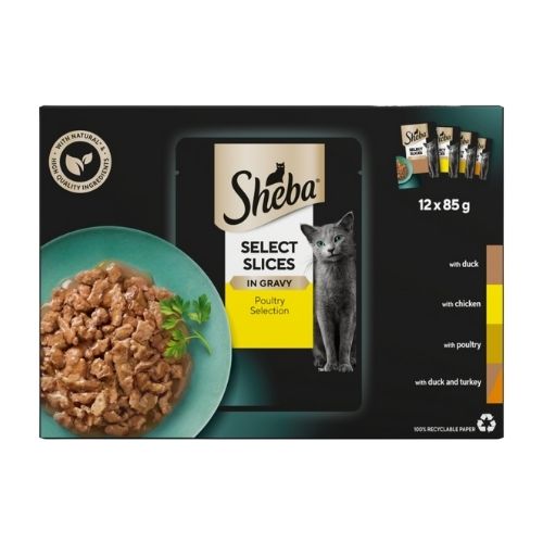 SHEBA SELECT SLICES CAT FOOD POUCHES POULY IN GRAVY 12PK 85G