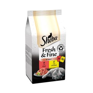 SHEBA FRESH & FINE WET CAT FOOD POUCHES BEEF & CHICKEN IN GRAVY 6PK 50G