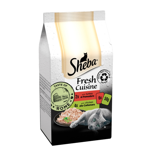 SHEBA FRESH CUISINE TASTE OF ROME CAT POUCHES WITH TURKEY & CHICKEN IN GRAVY 6PK 50G