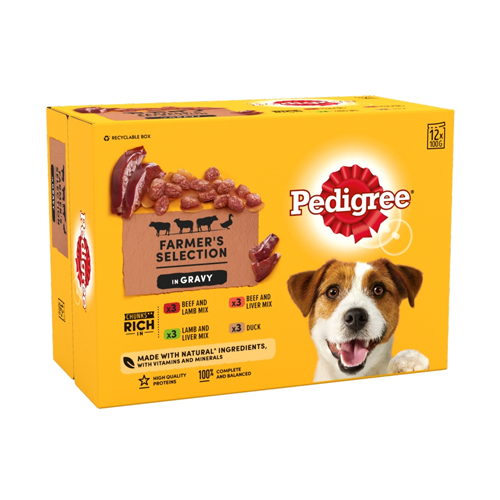 PEDIGREE ADULT DOG POUCHES FARMERS SELECTION IN GRAVY 12PK 100G