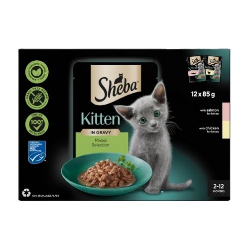 SHEBA SAUCE COLLECTION KITTEN CAT POUCHES MIXED SELECTION IN GRAVY 12PK 85G
