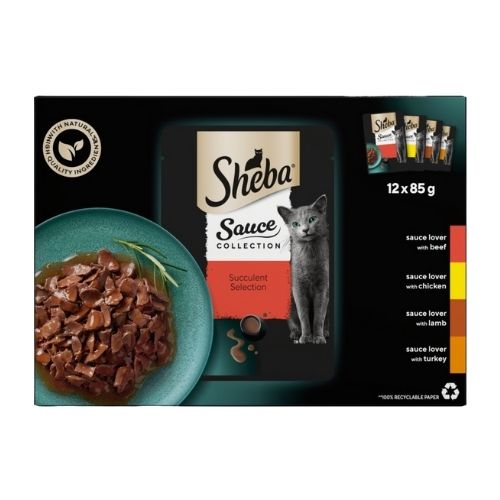 SHEBA SAUCE COLLECTION CAT POUCHES SUCCULENT SELECTION IN GRAVY 12PK 85G